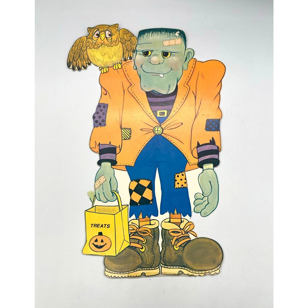 Vintage USA Halloween Die Cut Frankenstein Decoration Double Sided 14.5"x9.5"